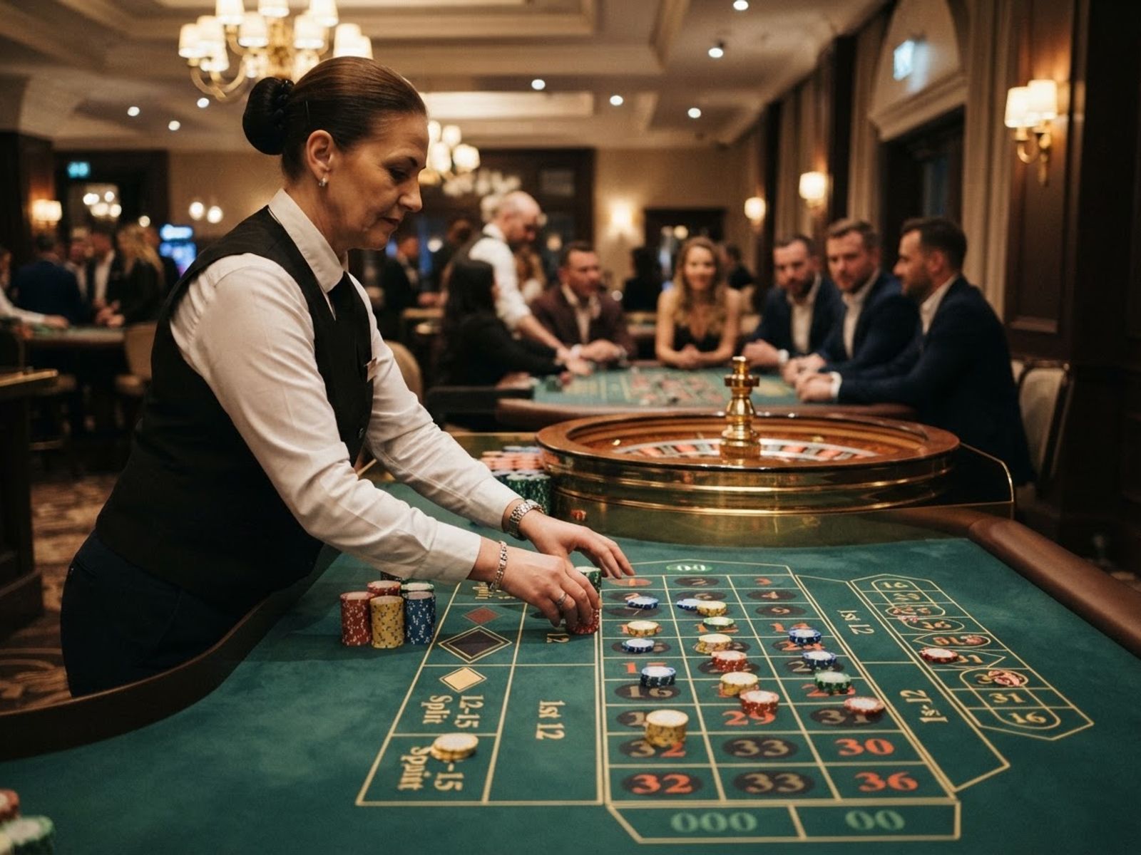 Live roulette table with spinning wheel