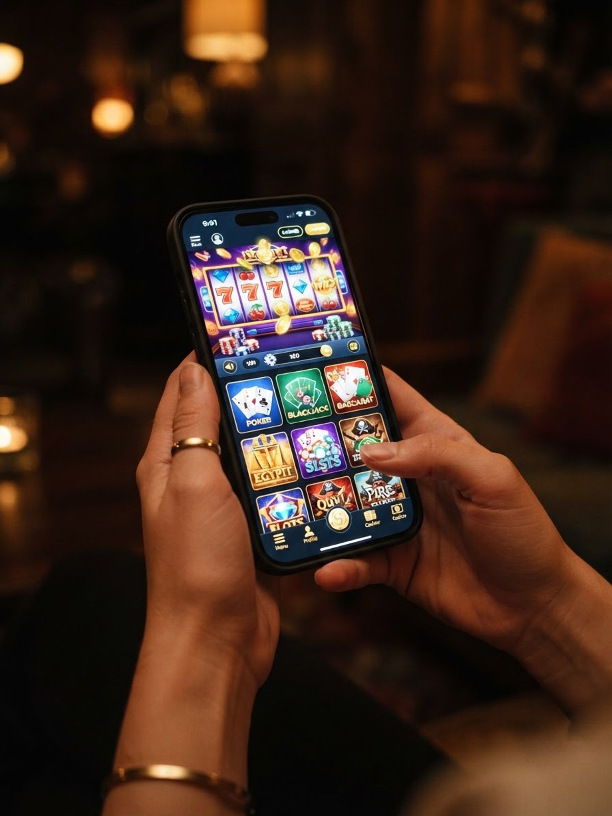 Smartphone showing mobile casino gaming interface